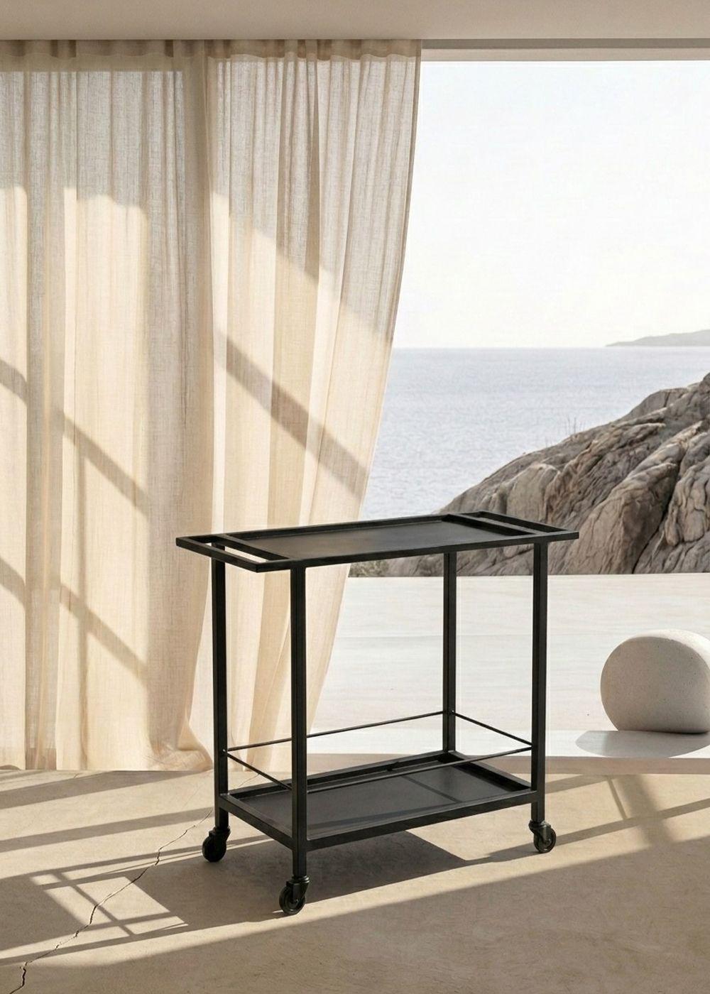 Carro Bar Metálico Maasi Negro 87x40x80 Hecho a Mano-3