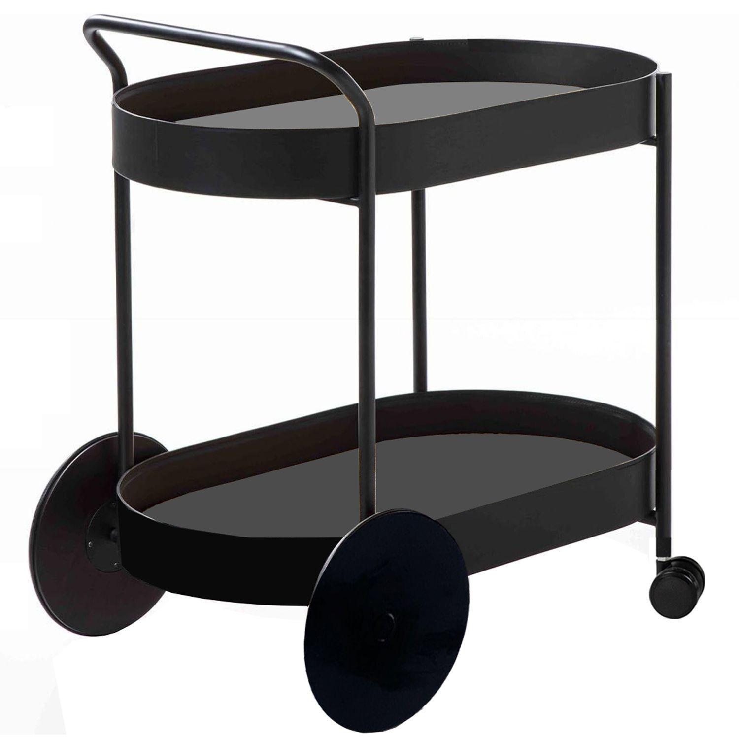 Carro Bar Metálico Nesna Negro 80x52x72 cm Hecho a Mano-2