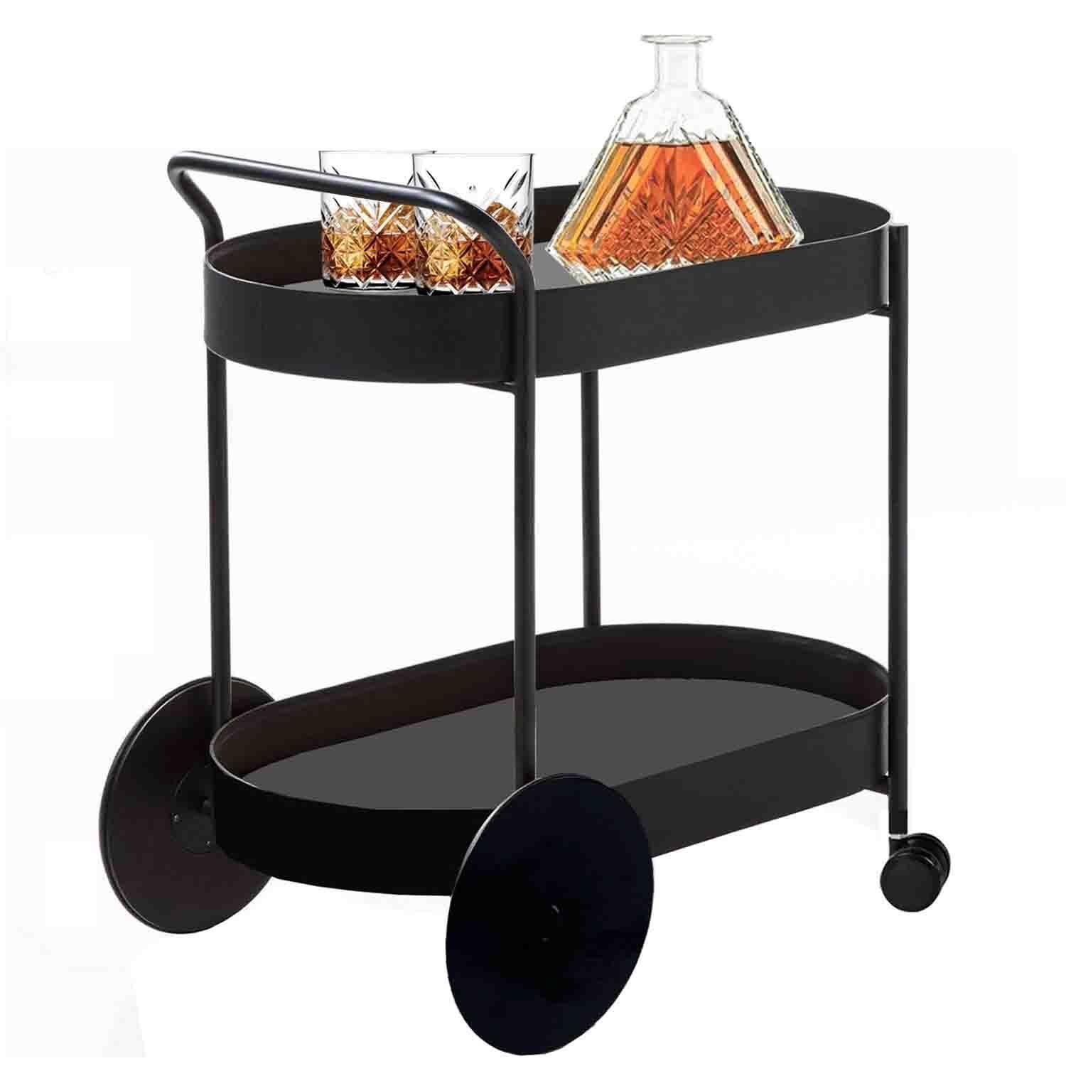 Carro Bar Metálico Nesna Negro 80x52x72 cm Hecho a Mano-3