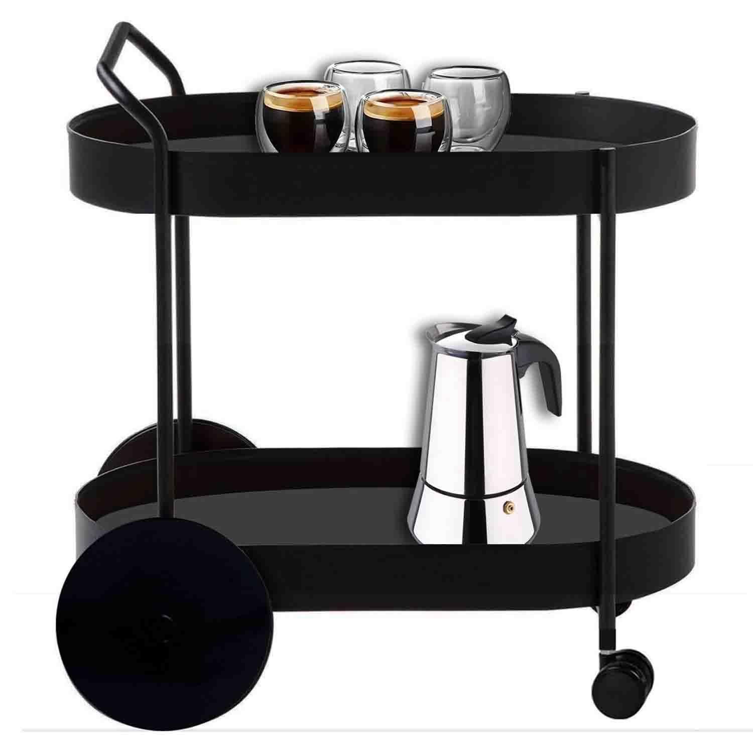 Carro Bar Metálico Nesna Negro 80x52x72 cm Hecho a Mano-4