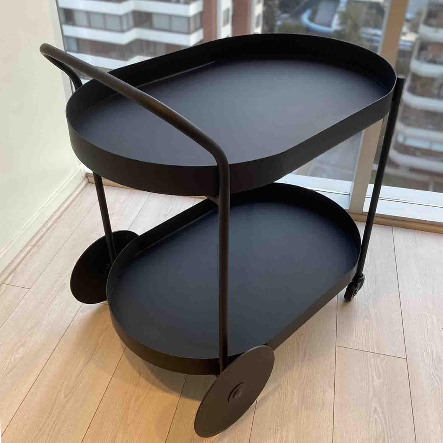 Carro Bar Metálico Nesna Negro 80x52x72 cm Hecho a Mano-7