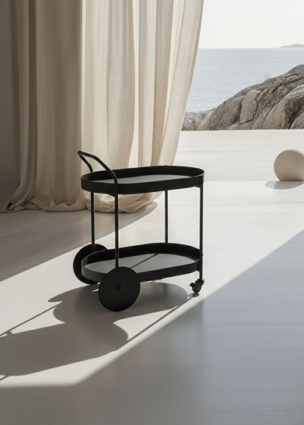 Carro Bar Metálico Nesna Negro 80x52x72 cm Hecho a Mano-7