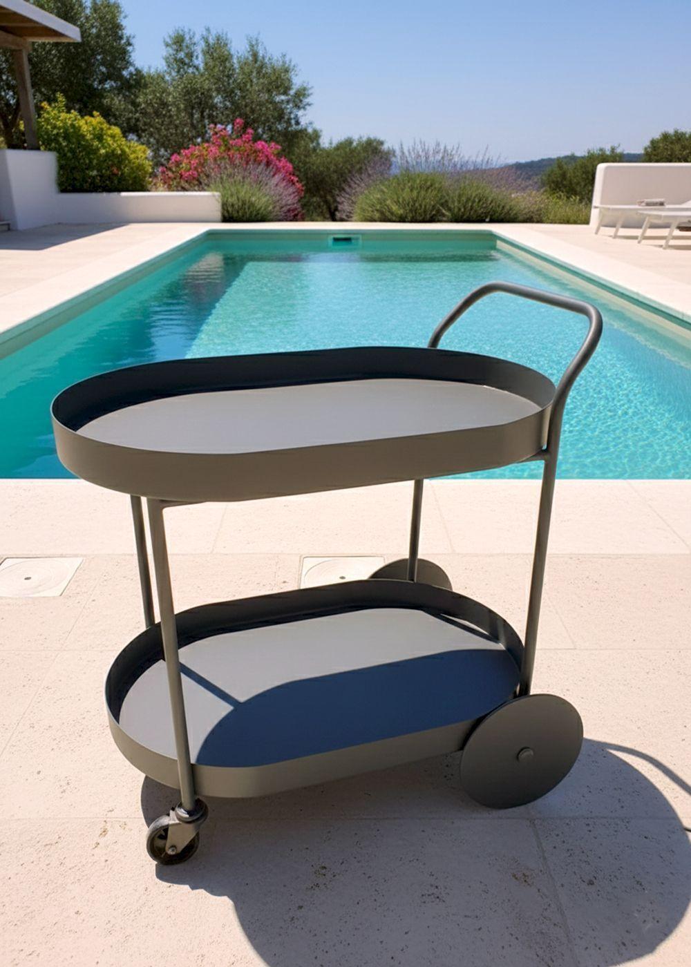 Carro Bar Metálico Nesna Negro 80x52x72 cm Hecho a Mano-0