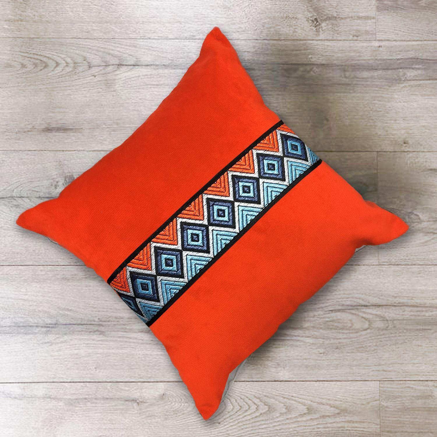 Cojín Naranjo Oscuro Terciopelo Tribal 40x40-1