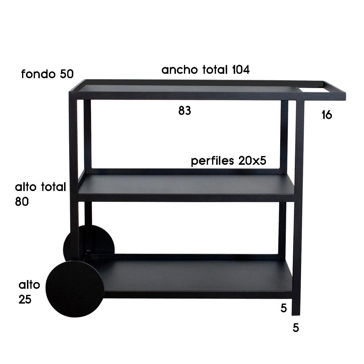 Carro Bar Metálico Vestre Negro 104x80x50 cm Hecho a Mano-6