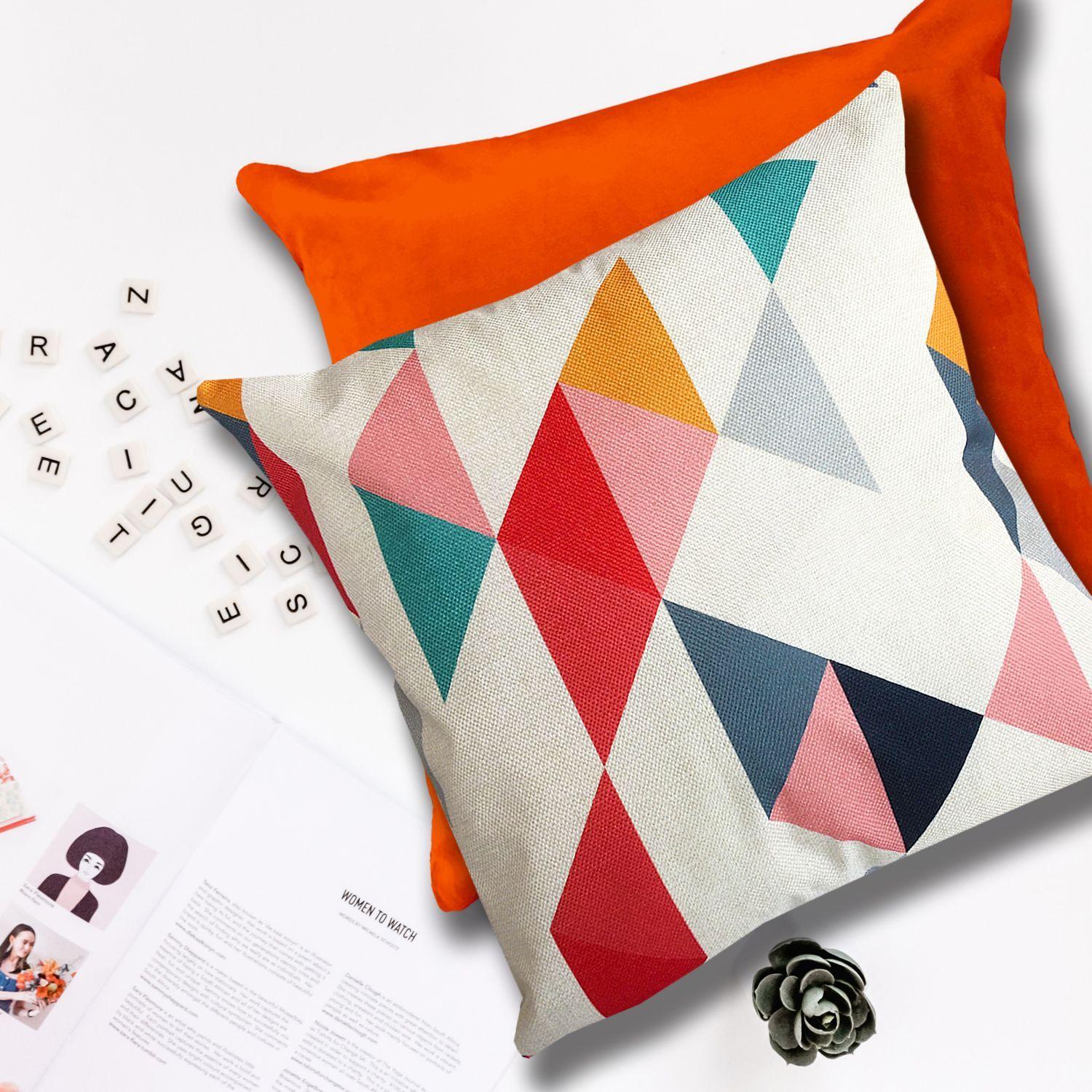 Cojín Triángulos Multicolor Lino 45x45-1