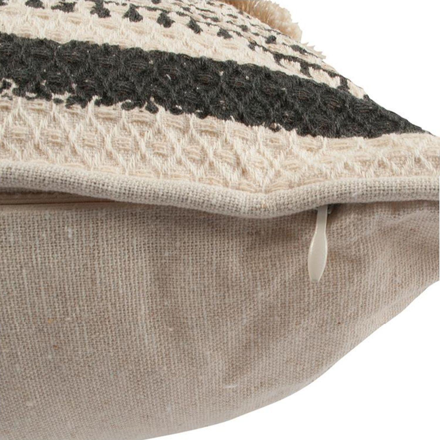  Cojín Boho Crudo y Negro Algodón 45x45 cm-3