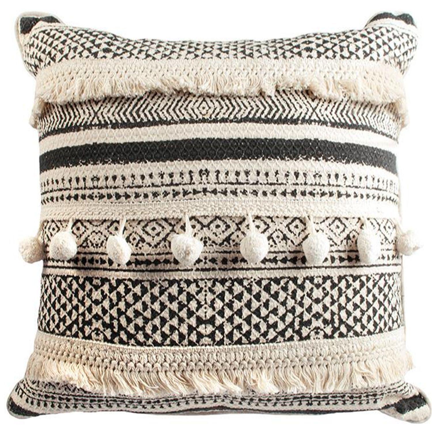  Cojín Boho Crudo y Negro Algodón 45x45 cm-0