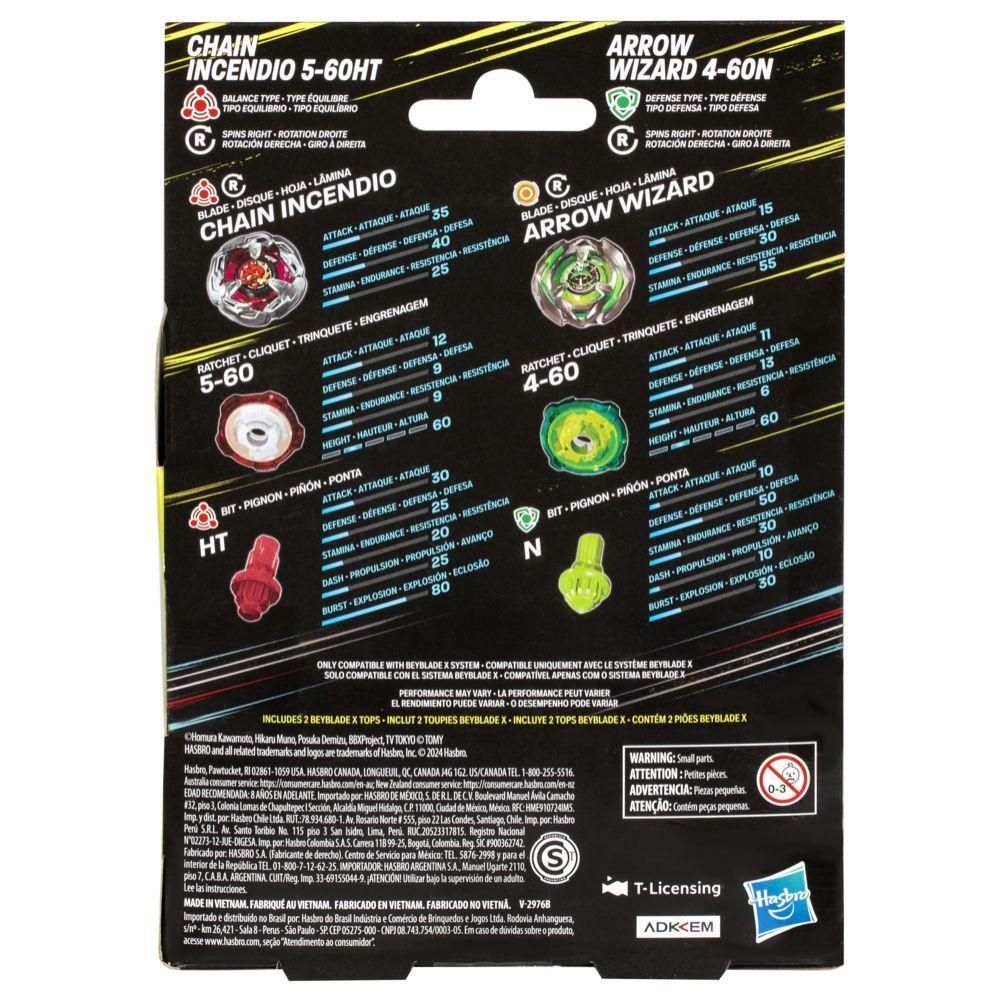 Trompo Beyblade X Chain Incendio 5-60HT y Arrow Wizard 4-60N-3