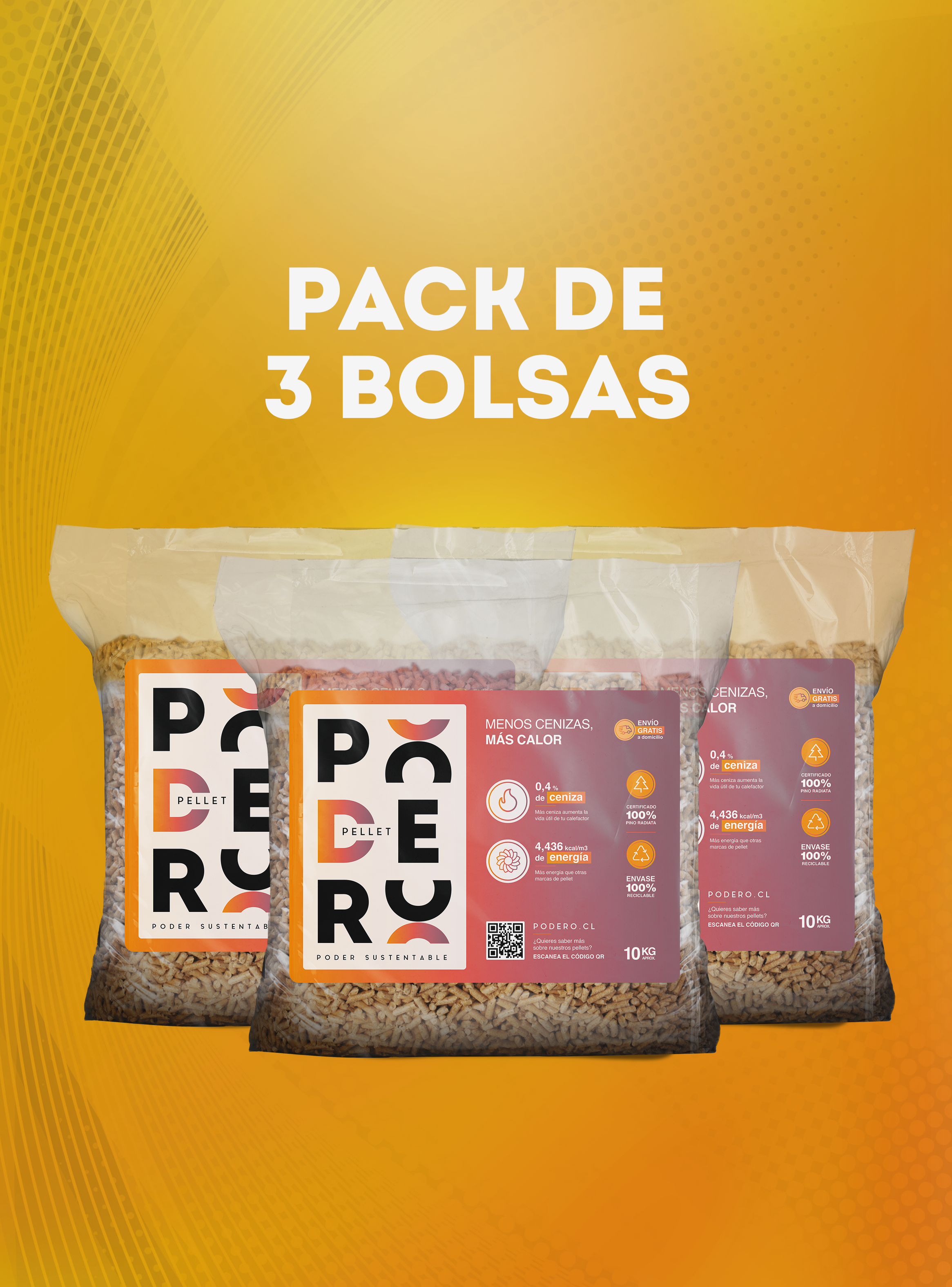 Pack 3  Bolsas de Pellet de Madera Podero – 10 kg c/u (30 kg total)-2