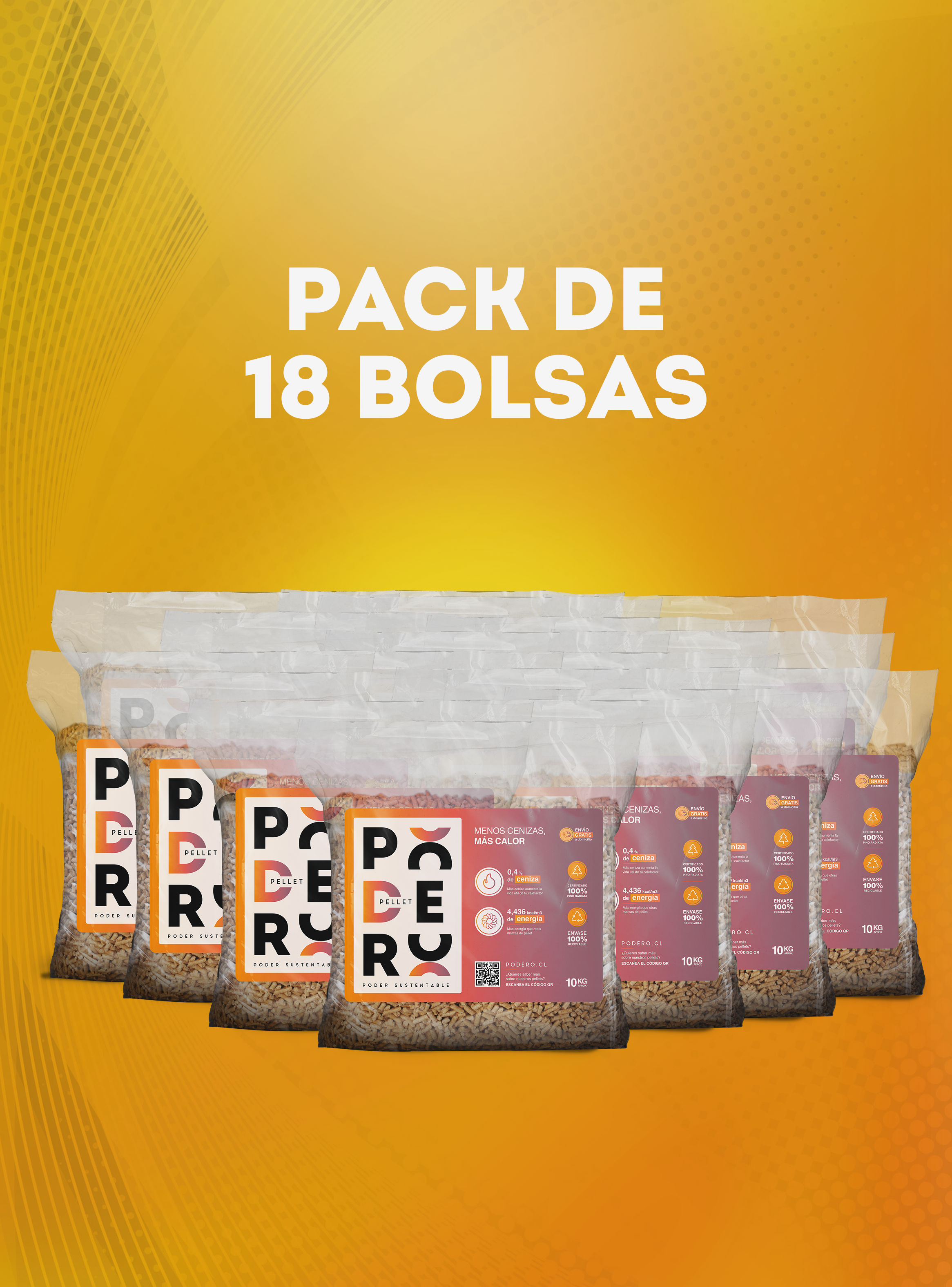 Pack 18 Bolsas de Pellet de Madera Podero – 10 kg c/u (180 kg total)-2