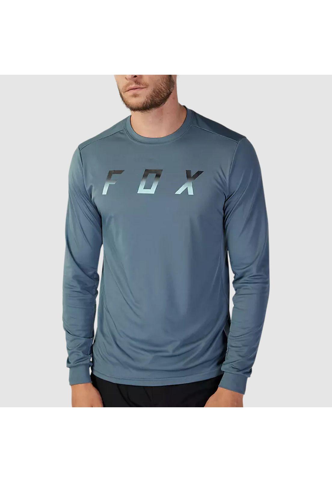 Polera Bicicleta Ranger Dose Manga Larga Azul Acero Fox-4