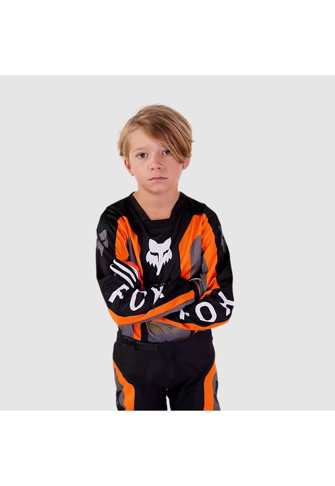 Polera Moto Niño 180 Ballast Negro/Naranjo Fox-3
