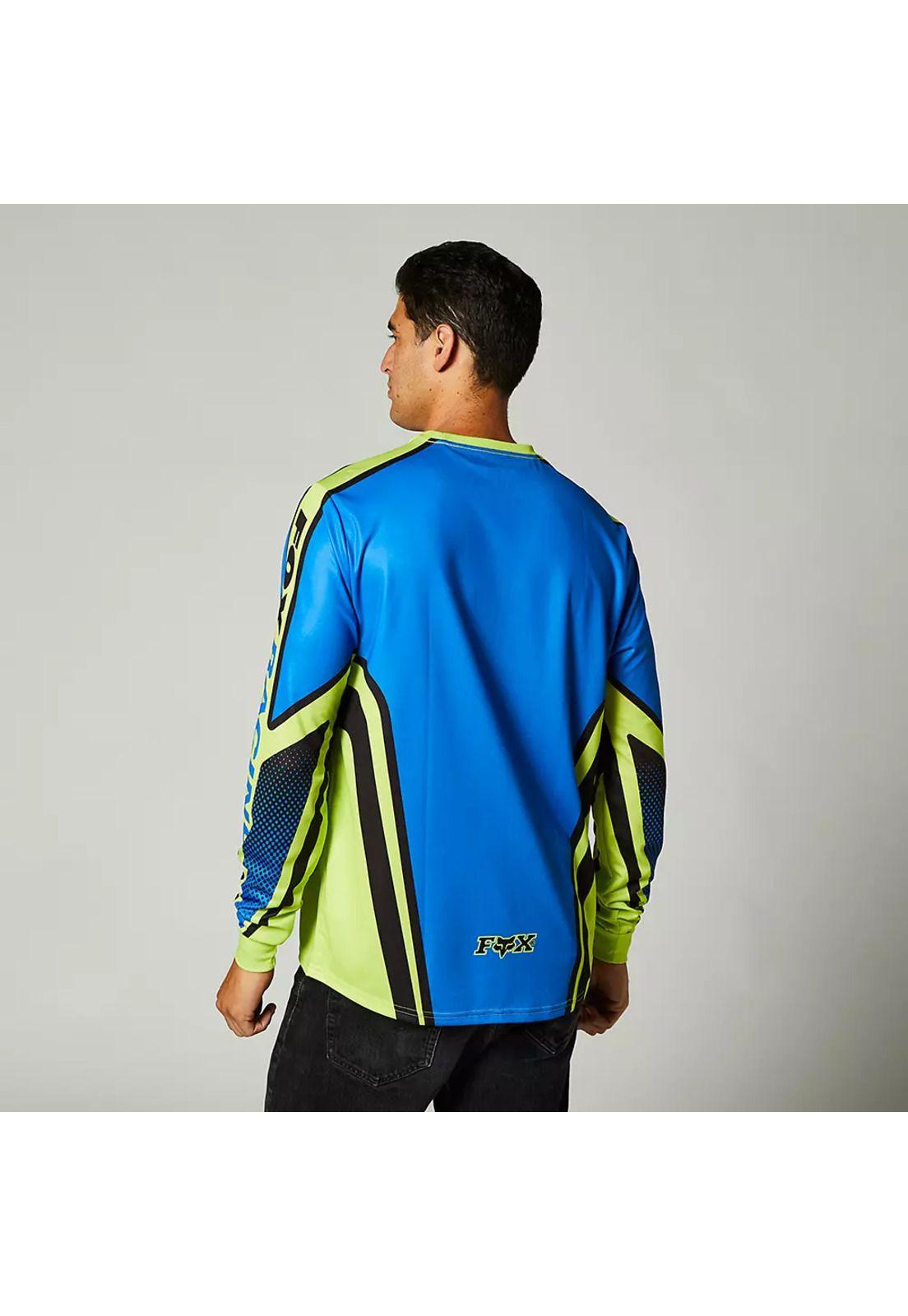 Polera Lifestyle Manga Larga Octaine Azul/Amarillo Fox-2