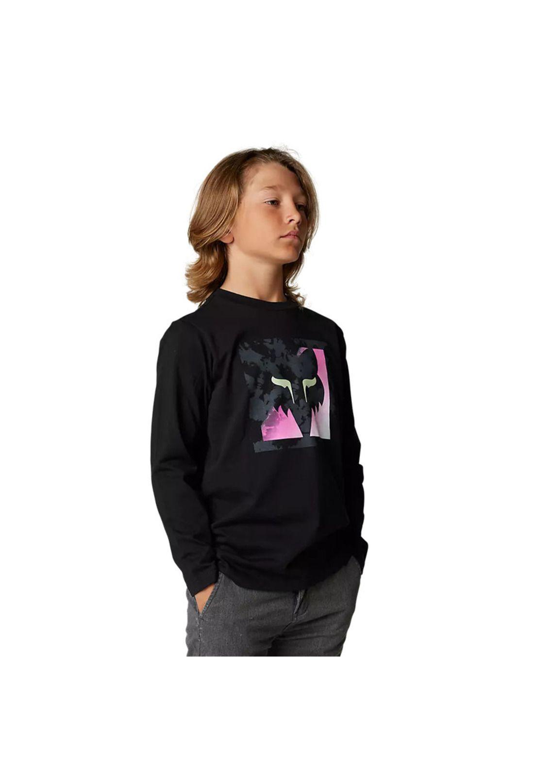 Polera Lifestyle Niño Manga Larga Detonate Negro Fox-1