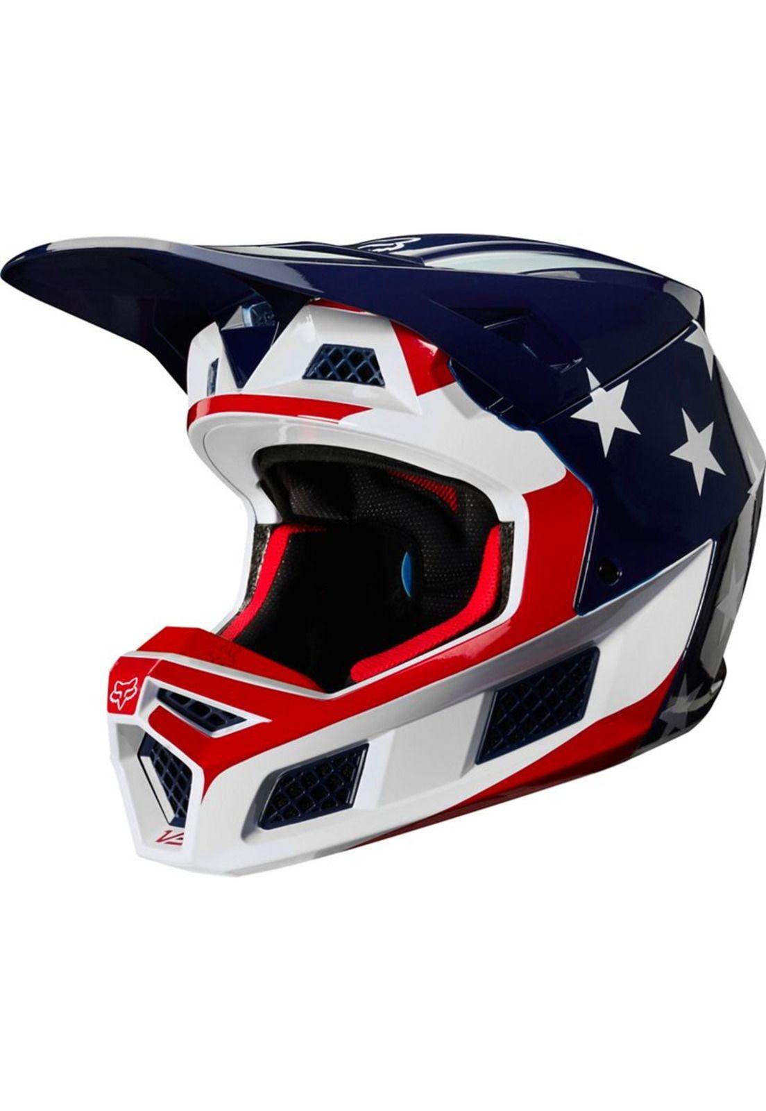 Casco Moto V3 Prey Blanco/Rojo/Azul Fox-0