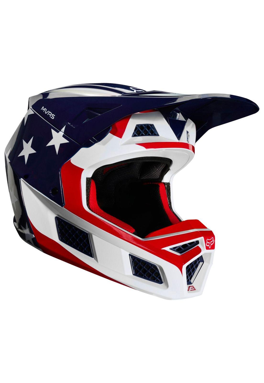 Casco Moto V3 Prey Blanco/Rojo/Azul Fox-1