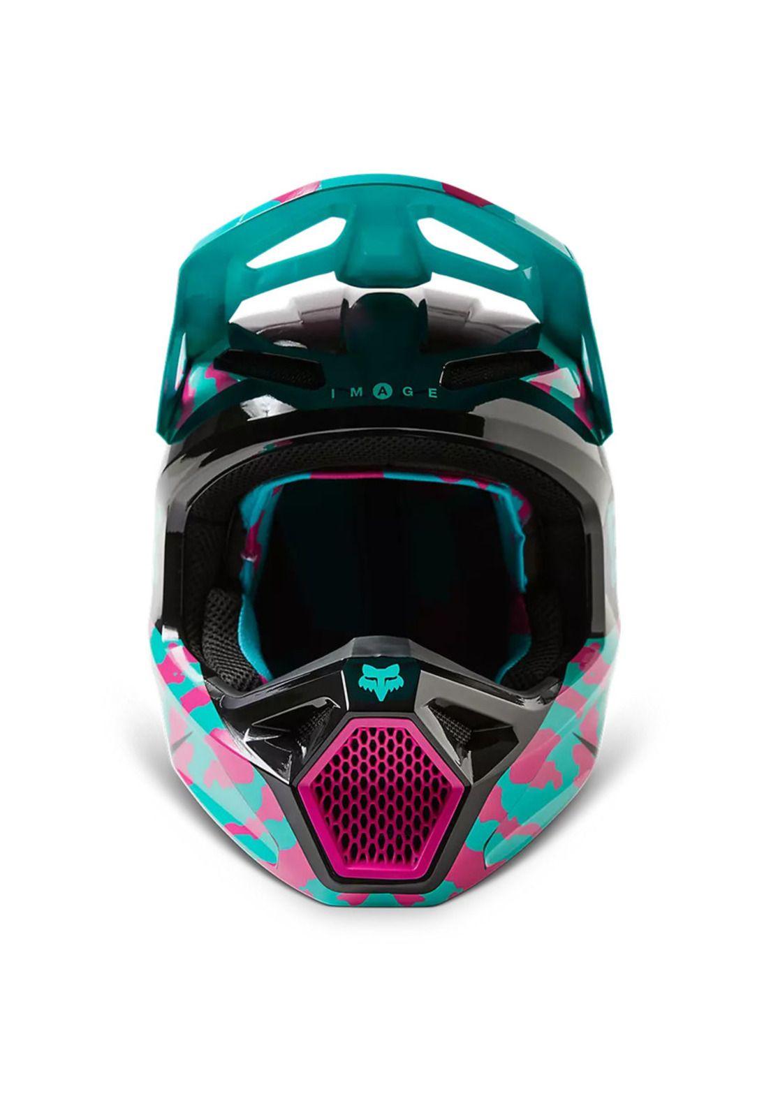 Casco Moto Niño V1 Nuklr Celeste/Rosado Fox-4