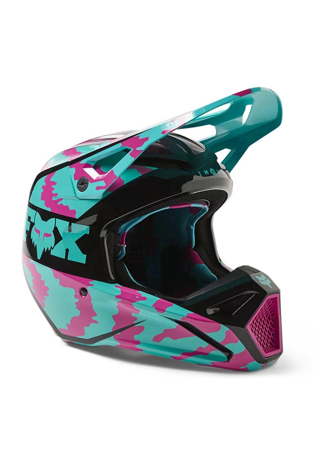 Casco Moto Niño V1 Nuklr Celeste/Rosado Fox-0