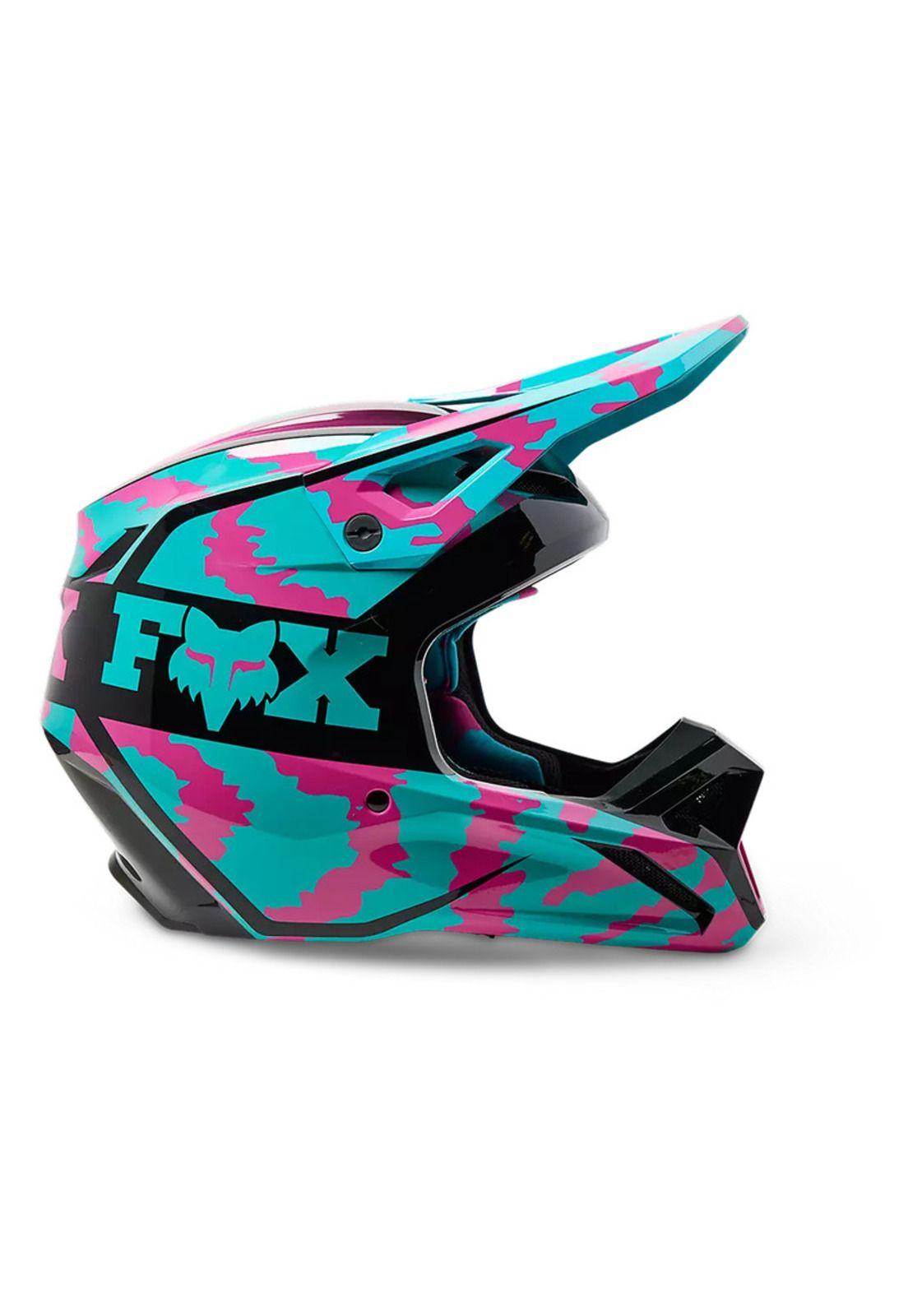 Casco Moto Niño V1 Nuklr Celeste/Rosado Fox-1