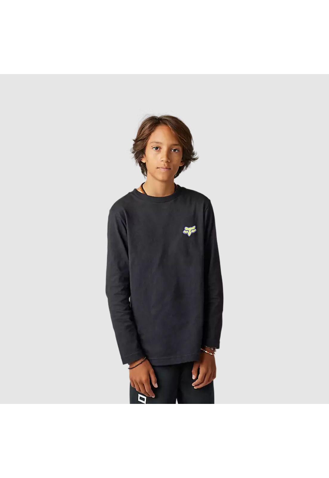 Polera Lifestyle Niño Morphic Manga Larga Negro Fox-0