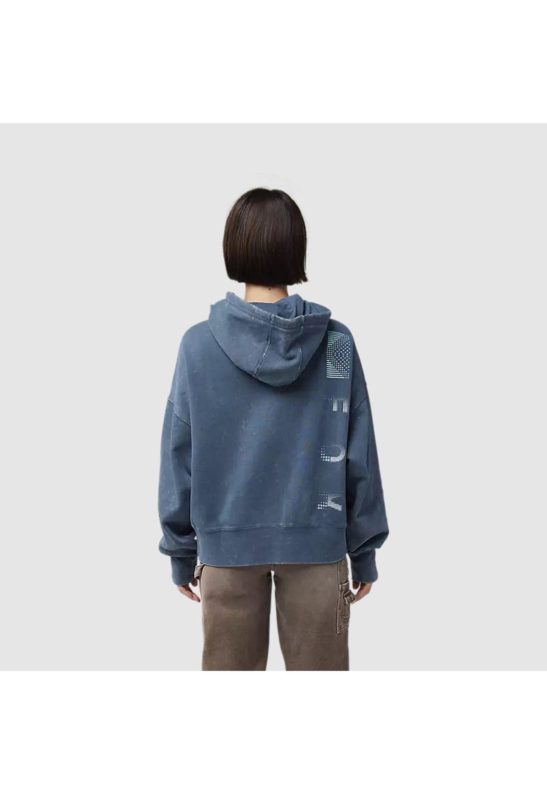 Poleron Lifestyle Mujer Canguro Throttle Oversized Azul Fox-3