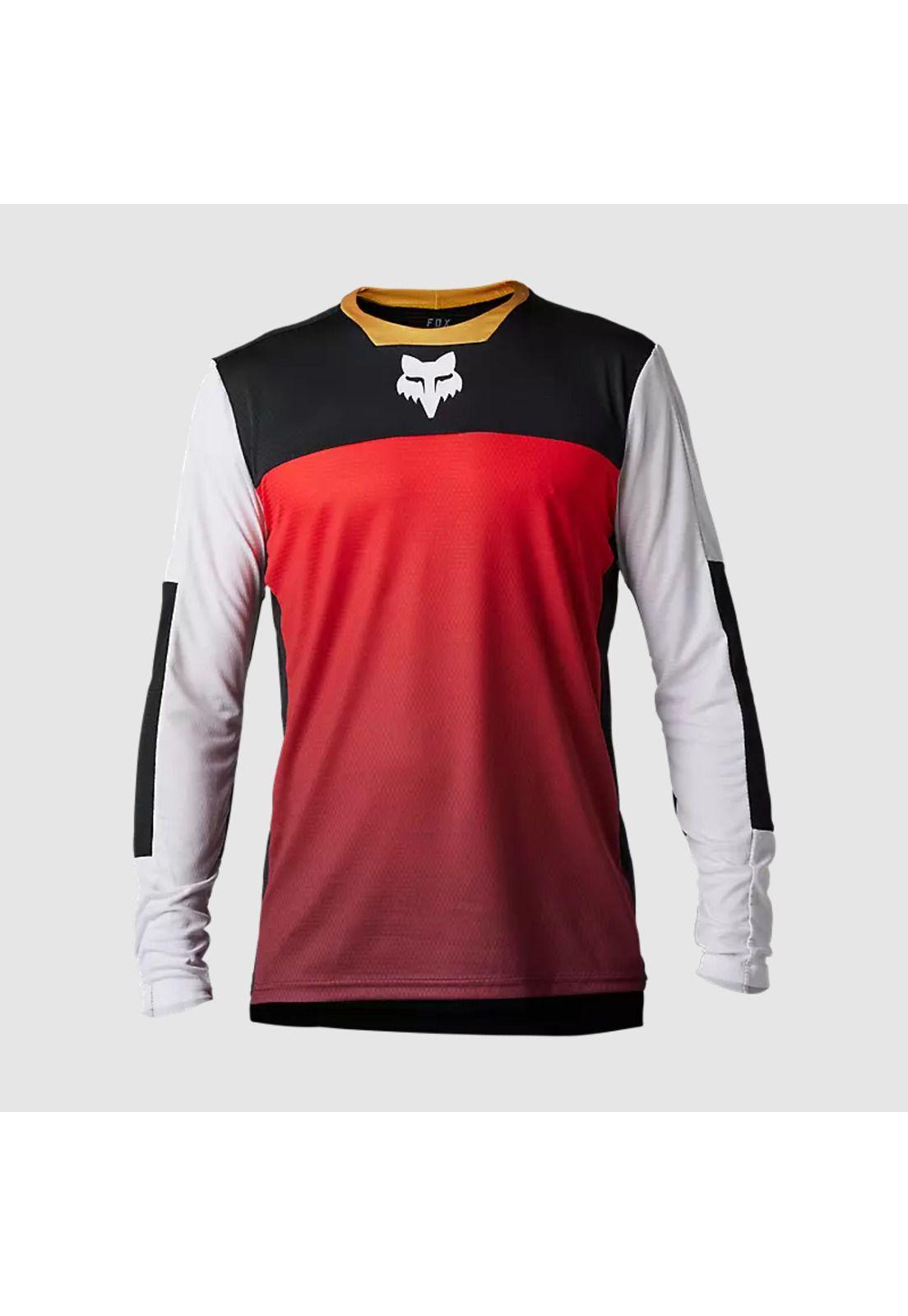 Polera Bicicleta Defend Aurora Negro/Blanco/Rojo Manga Larga Fox-0