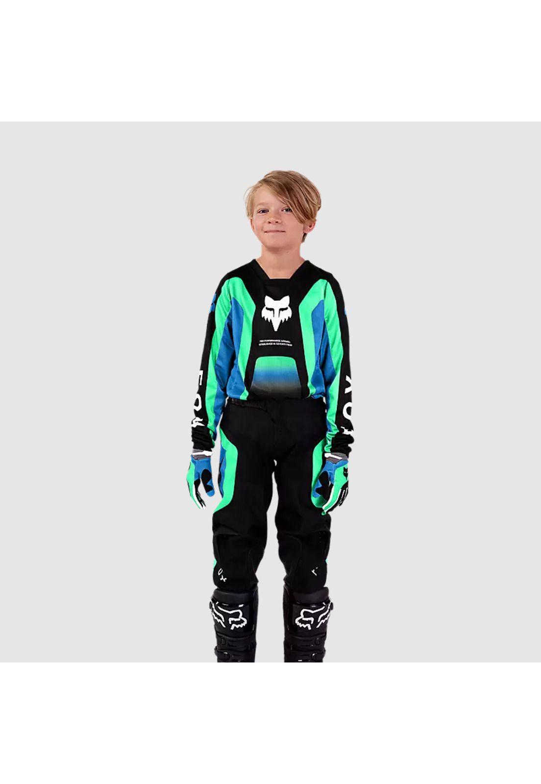 Polera Moto Niño 180 Ballast Negro/Azul Fox-1