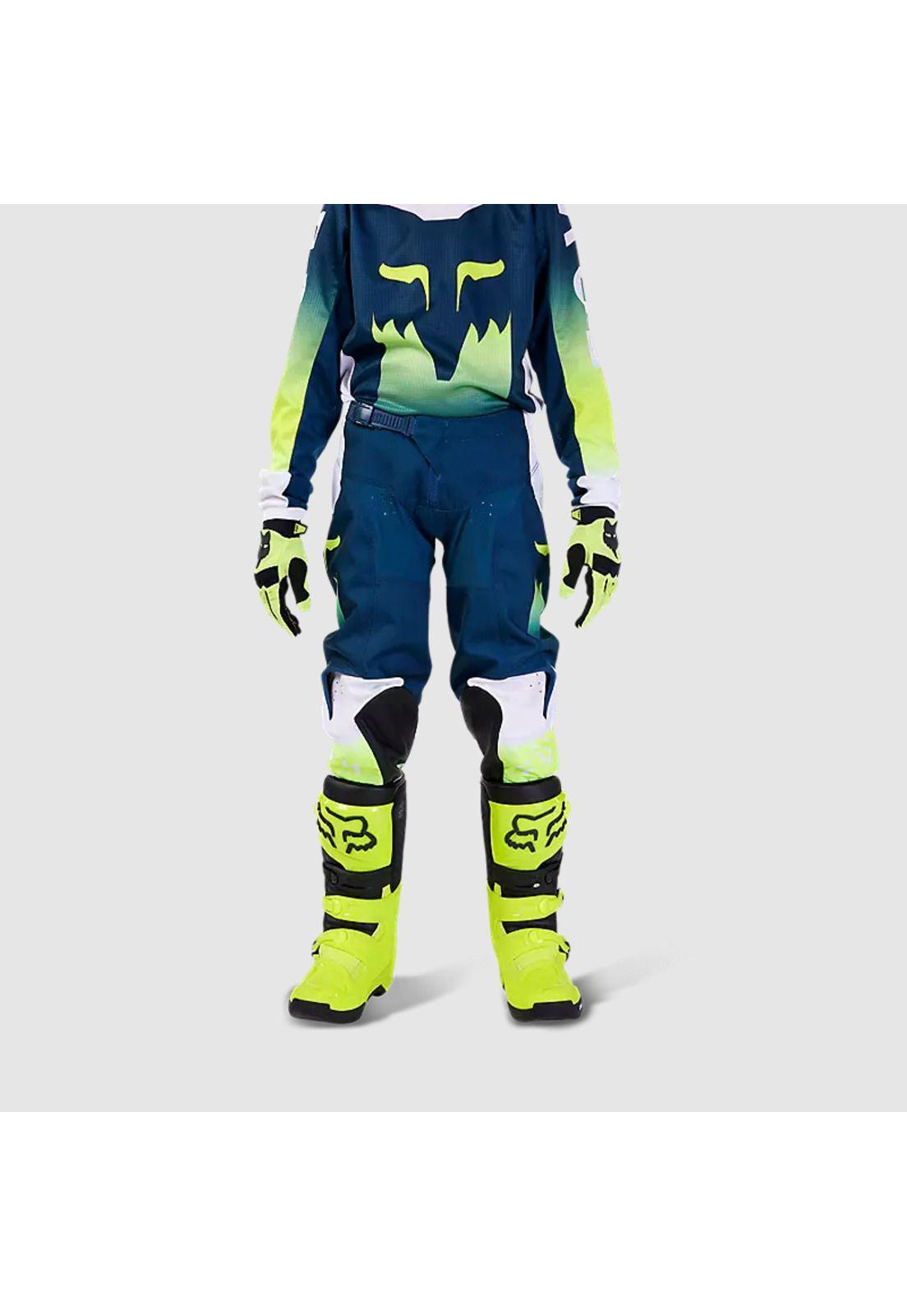 Pantalon Moto Niño 180 Flora Petroleo/Blanco Fox-2