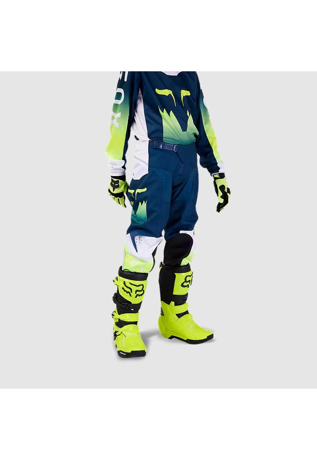 Pantalon Moto Niño 180 Flora Petroleo/Blanco Fox-4