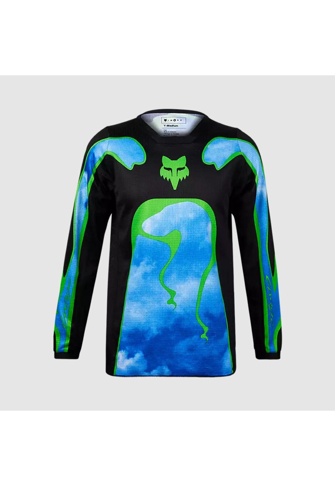 Polera Moto Niño 180 Atlas Celeste/Verde Fox-0