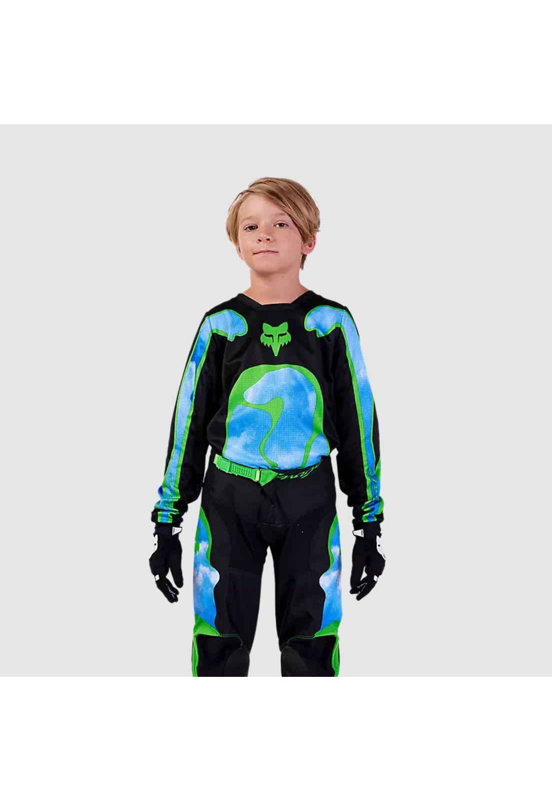 Polera Moto Niño 180 Atlas Celeste/Verde Fox-1