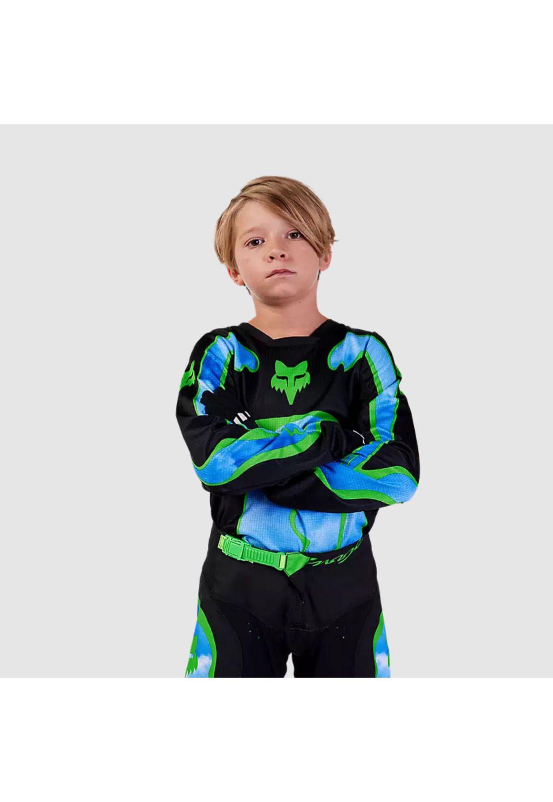 Polera Moto Niño 180 Atlas Celeste/Verde Fox-3