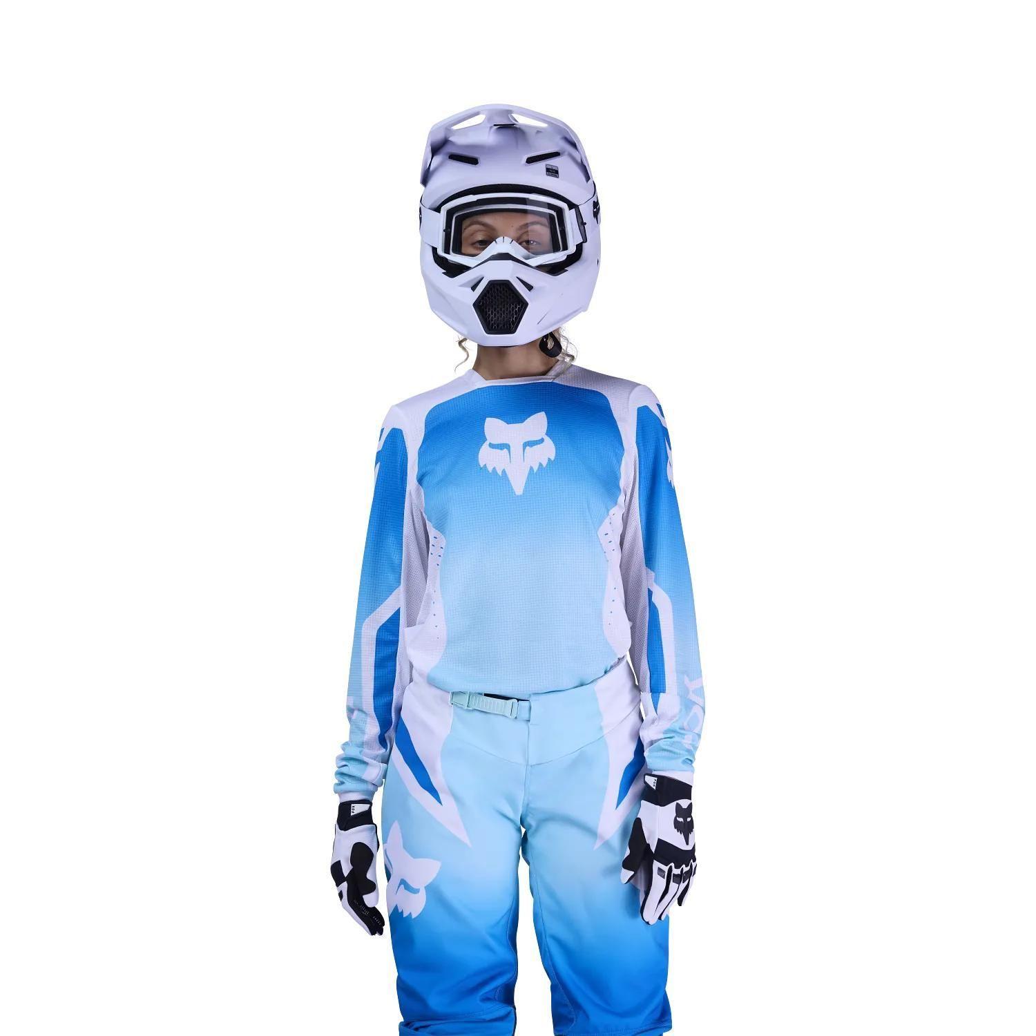 Polera Moto Mujer 180 Shield Blanco/Azul Fox-2