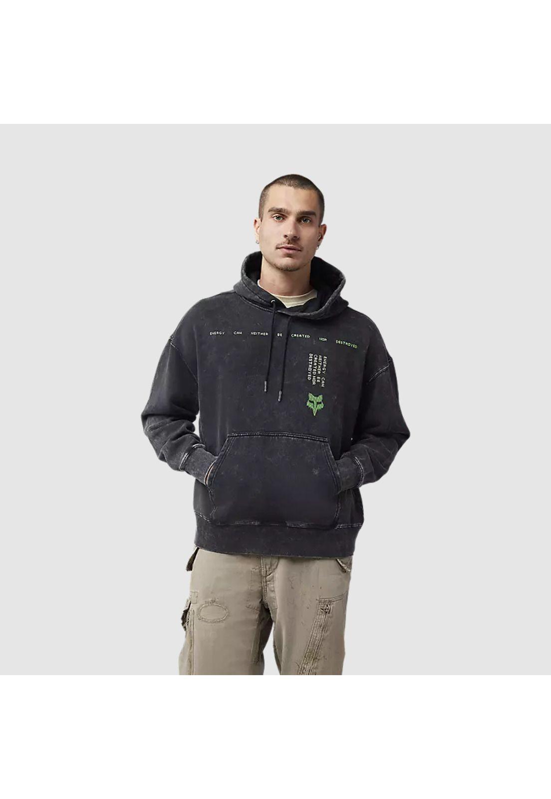 Poleron Lifestyle Canguro Throttle Oversized Negro Fox-2