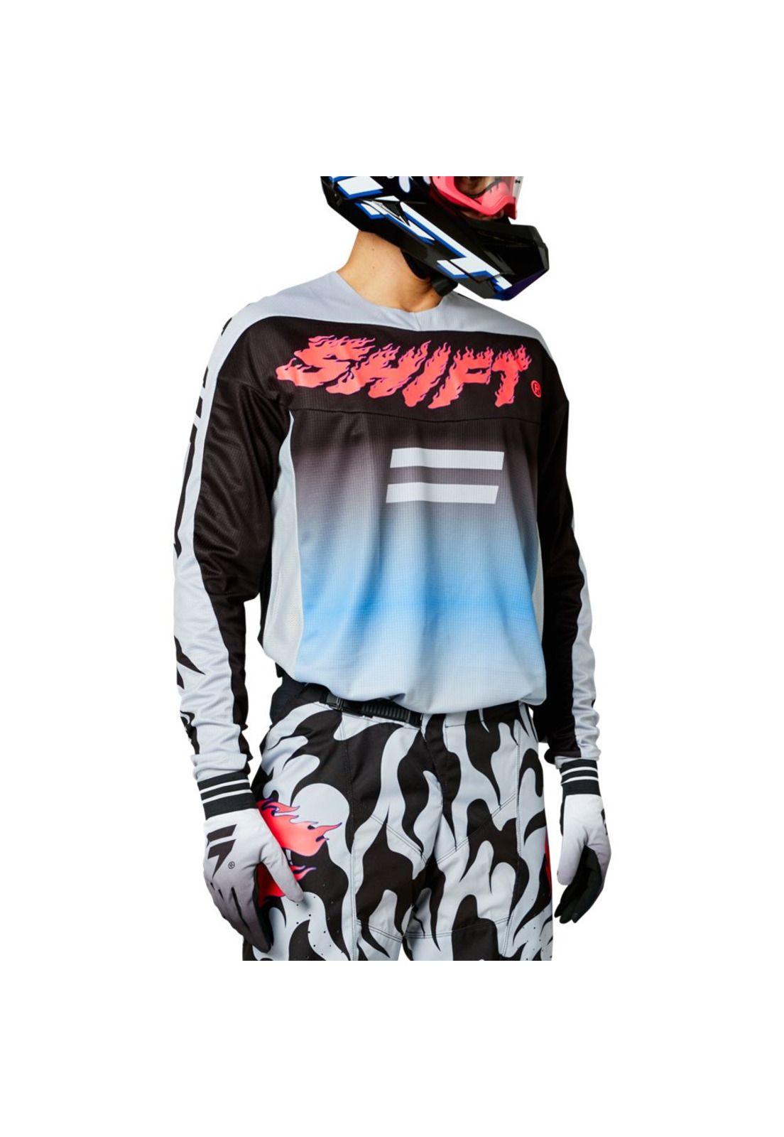 Polera Moto White Label Flame Negro/Blanco Shift-0