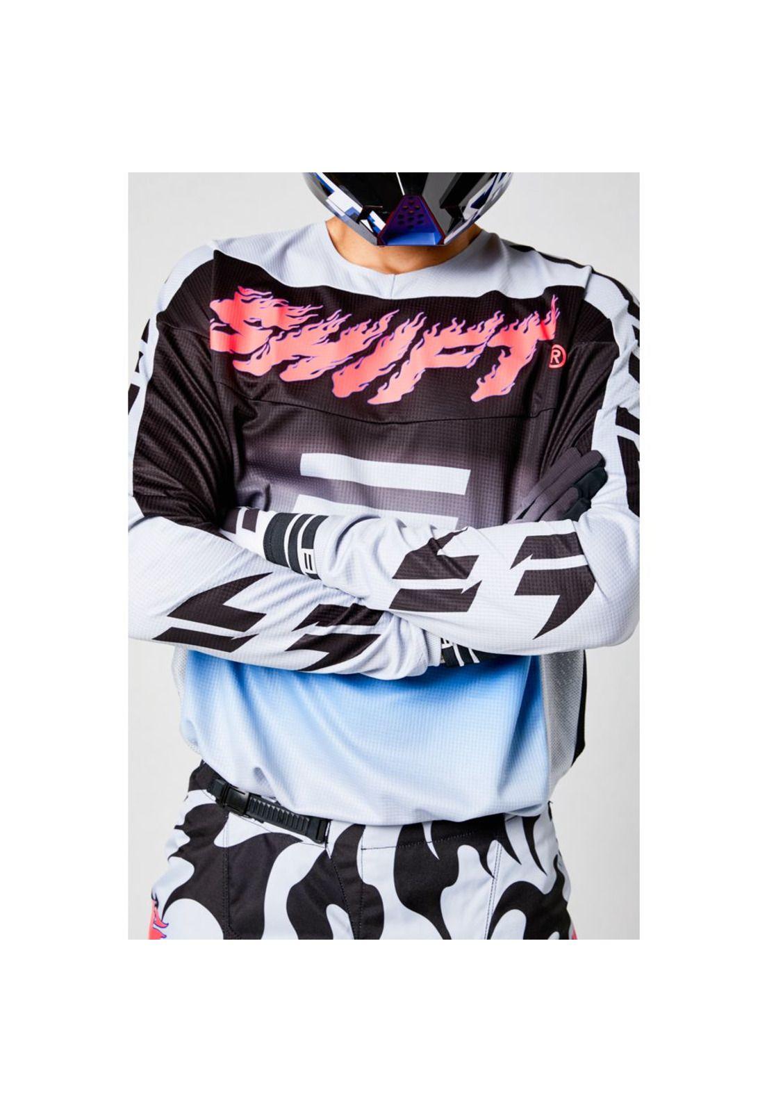Polera Moto White Label Flame Negro/Blanco Shift-4