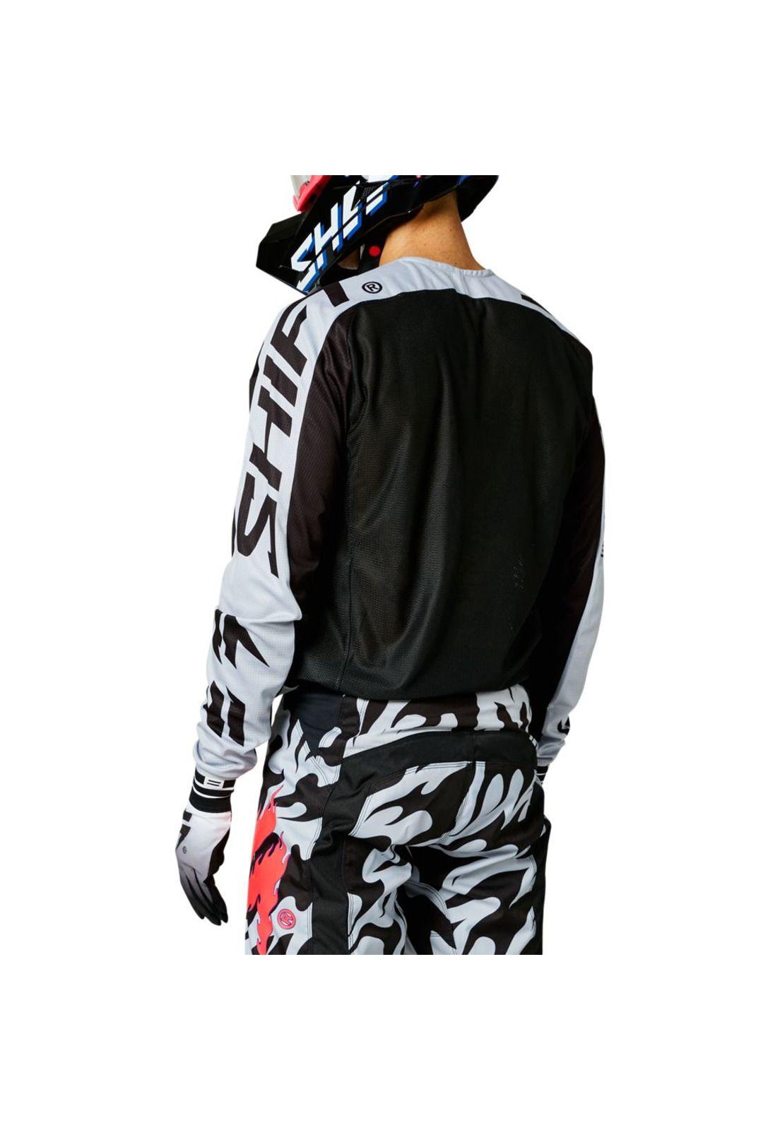 Polera Moto White Label Flame Negro/Blanco Shift-1