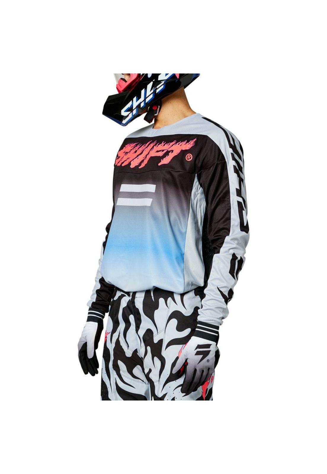 Polera Moto White Label Flame Negro/Blanco Shift-2