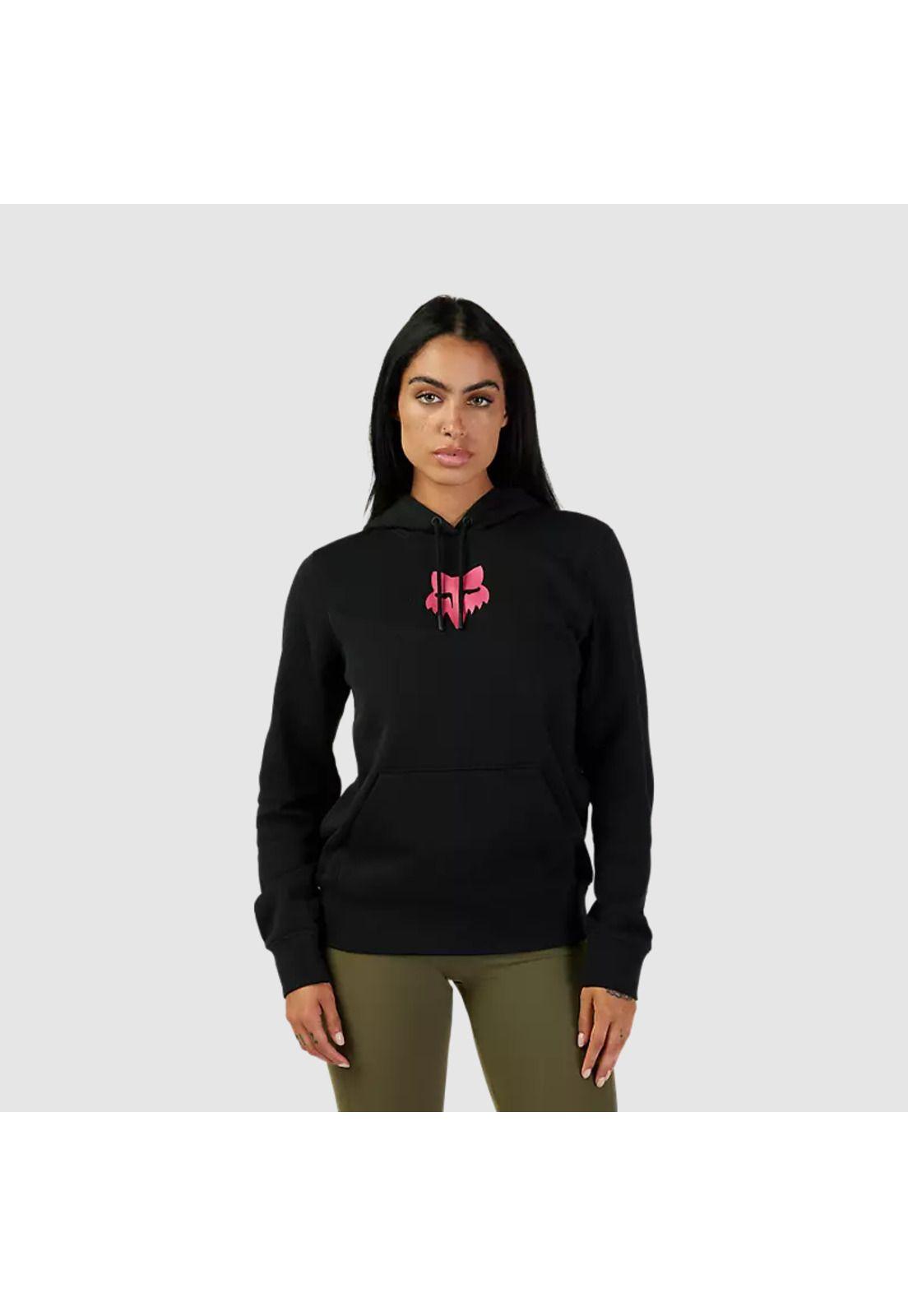 Poleron Lifestyle Mujer Canguro Fox Head Negro/Rosado Fox-2