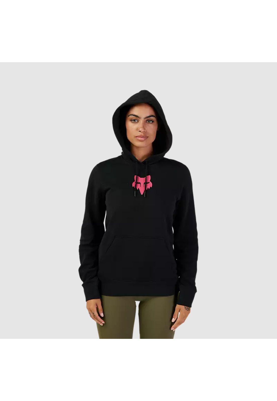 Poleron Lifestyle Mujer Canguro Fox Head Negro/Rosado Fox-3