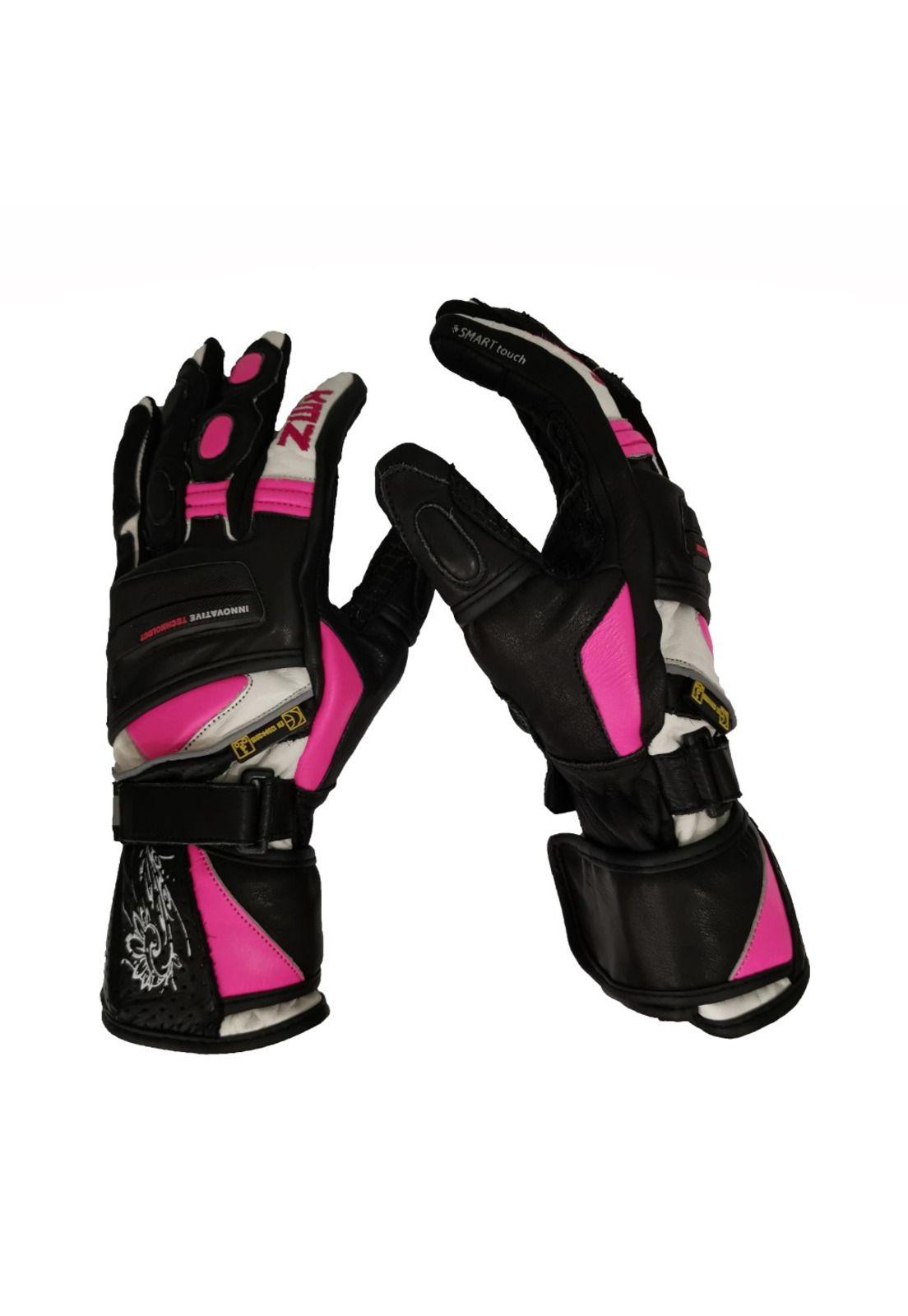 Guantes Moto Calle Mujer Jordania II Negro/Blanco/Rosado KMZ-0