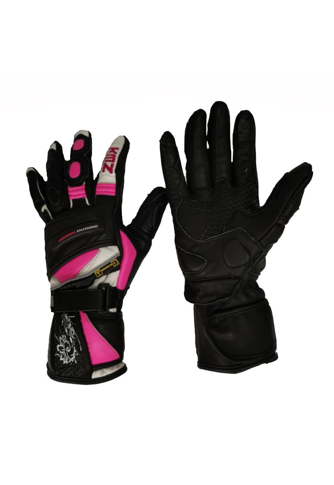 Guantes Moto Calle Mujer Jordania II Negro/Blanco/Rosado KMZ-1