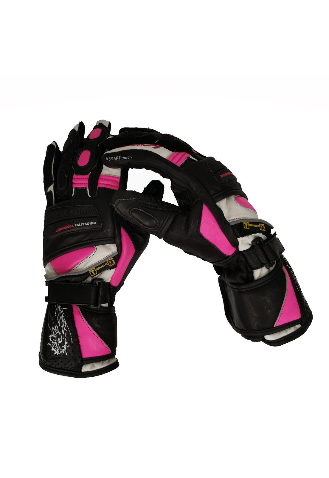 Guantes Moto Calle Mujer Jordania II Negro/Blanco/Rosado KMZ-2