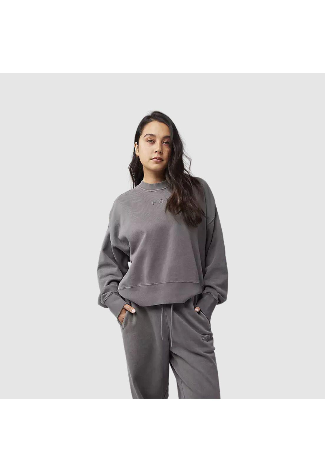 Poleron Lifestyle Mujer Wordmark Crew Oversize Gris Fox-2