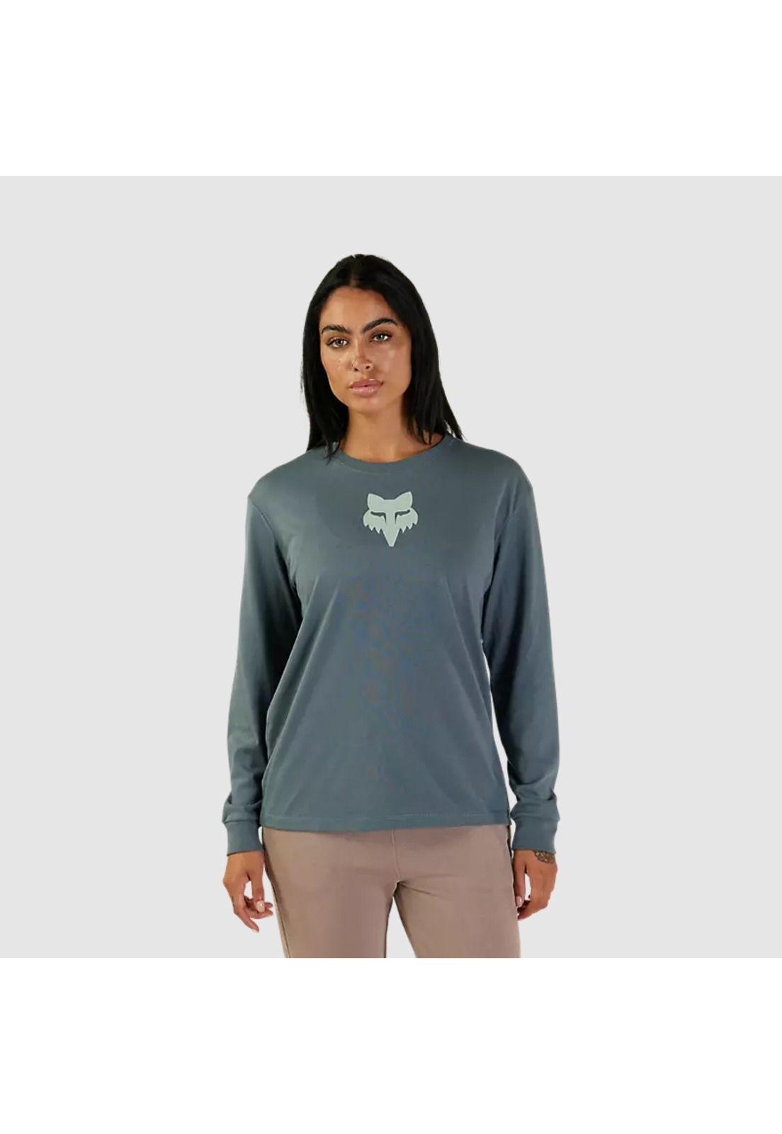 Polera Lifestyle Mujer Fox Head Manga Larga Azul Acero Fox-0