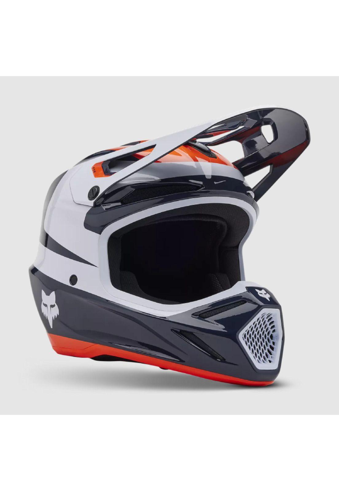Casco Moto V3 Divider Azul Marino/Naranjo Fox-0