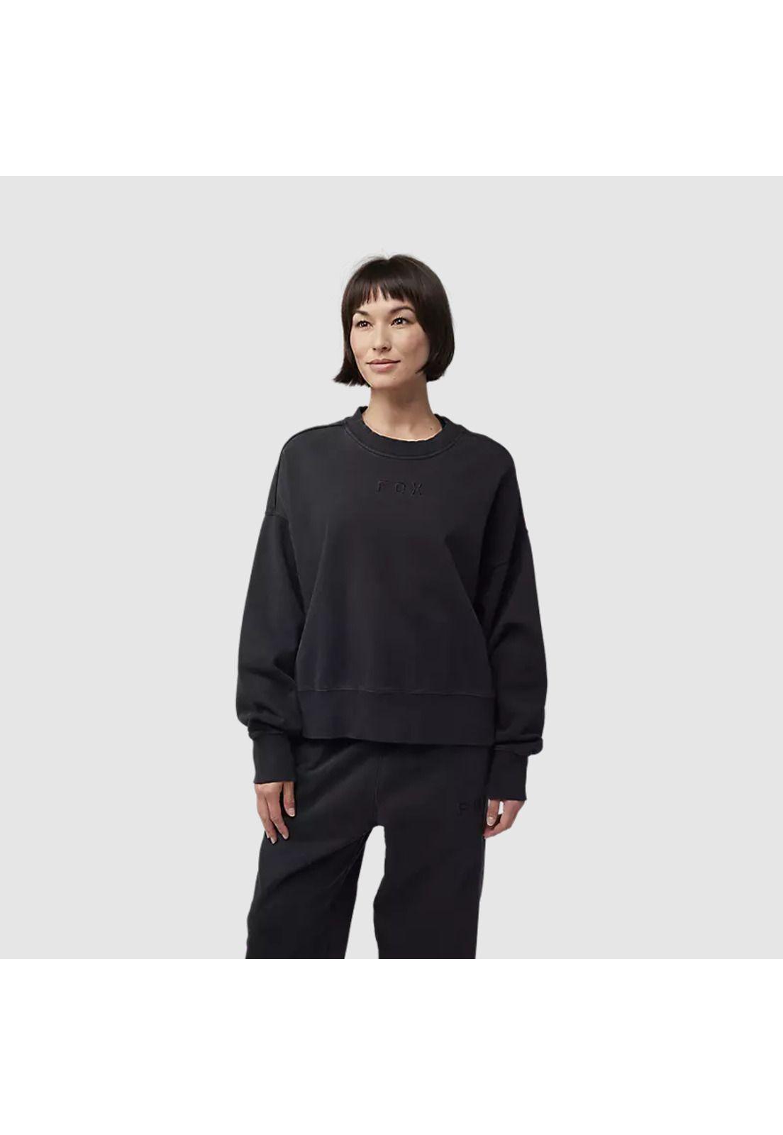 Poleron Lifestyle Mujer Wordmark Crew Oversize Negro Fox-2