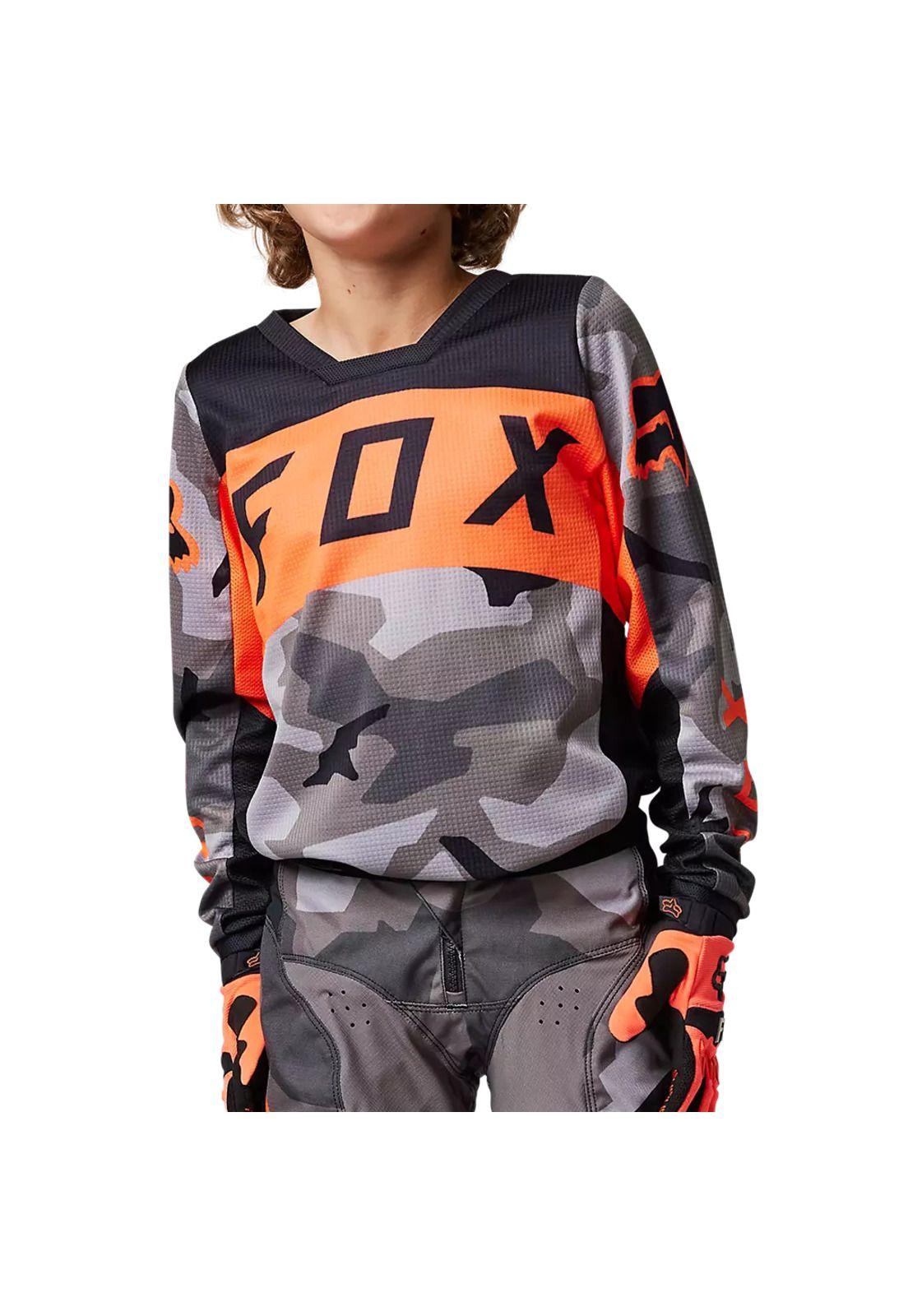 Polera Moto Niño 180 BKNR Camo Gris/Naranjo Fox-0