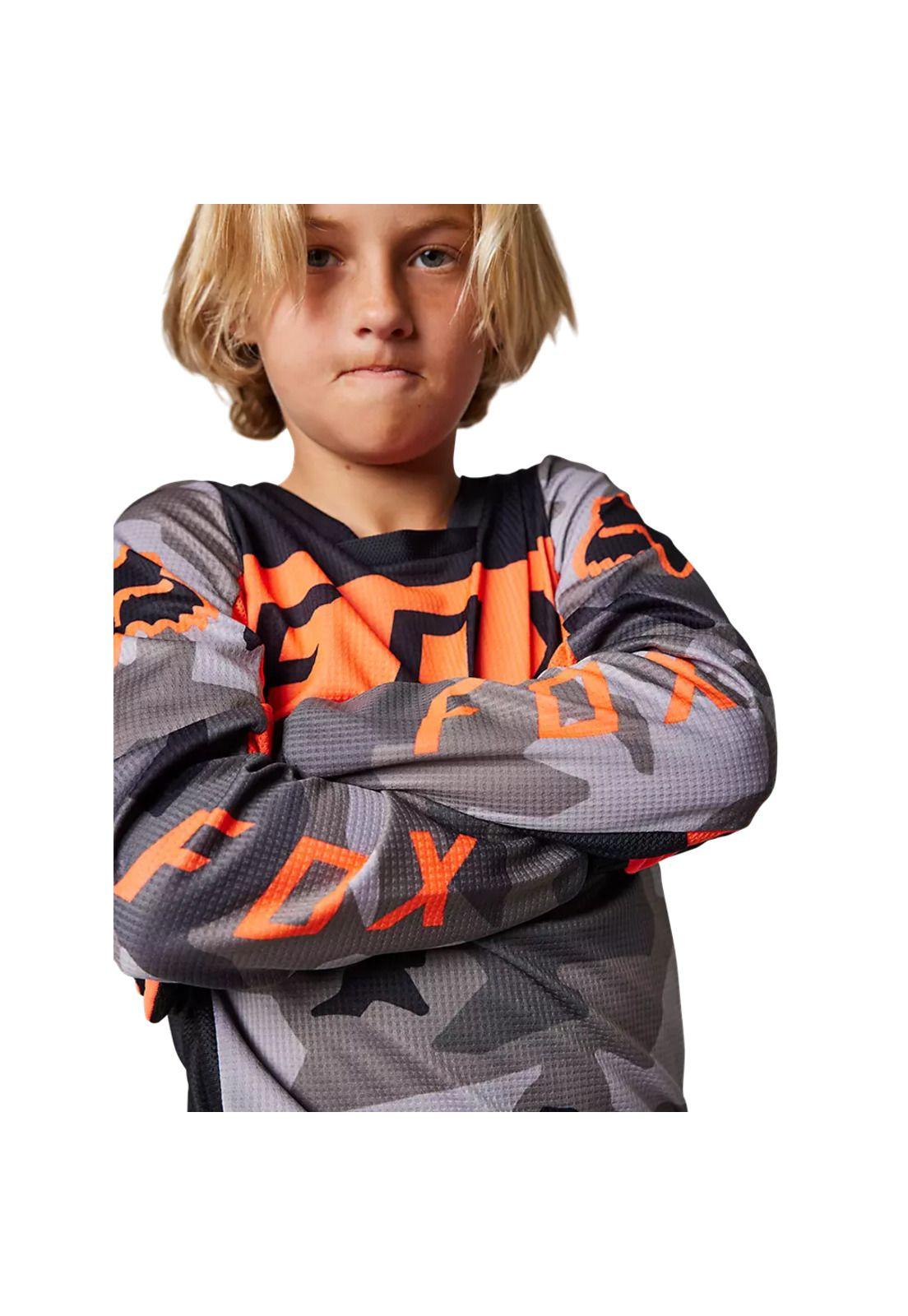 Polera Moto Niño 180 BKNR Camo Gris/Naranjo Fox-3